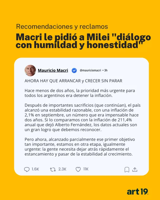 Macri y el pedido a Milei